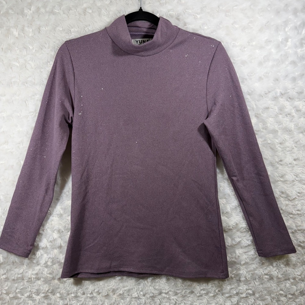 Yuna Fashion Womens Mauve Glitter Size S/M Mock Neck Long Sleeve Top